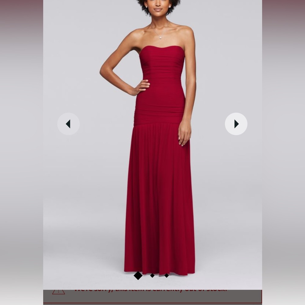 David’s bridal floor length mesh fit and flare gown, red.